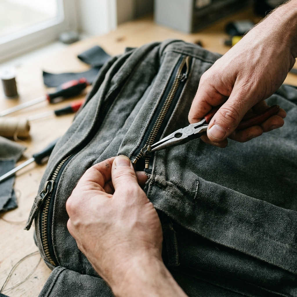 backpack zipper repair close up diy step 1