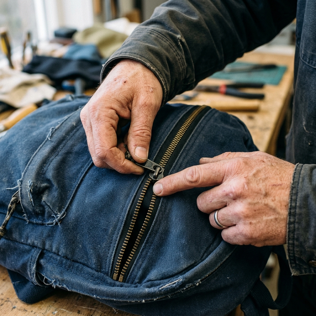 backpack zipper repair close up diy step 2