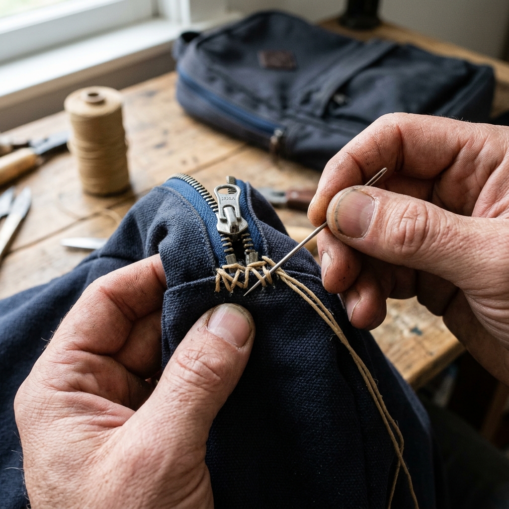 backpack zipper repair close up diy step 3